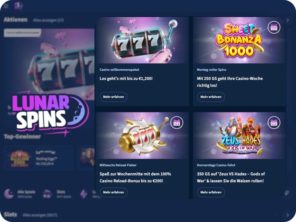 Lunar spins Casino Bonus
